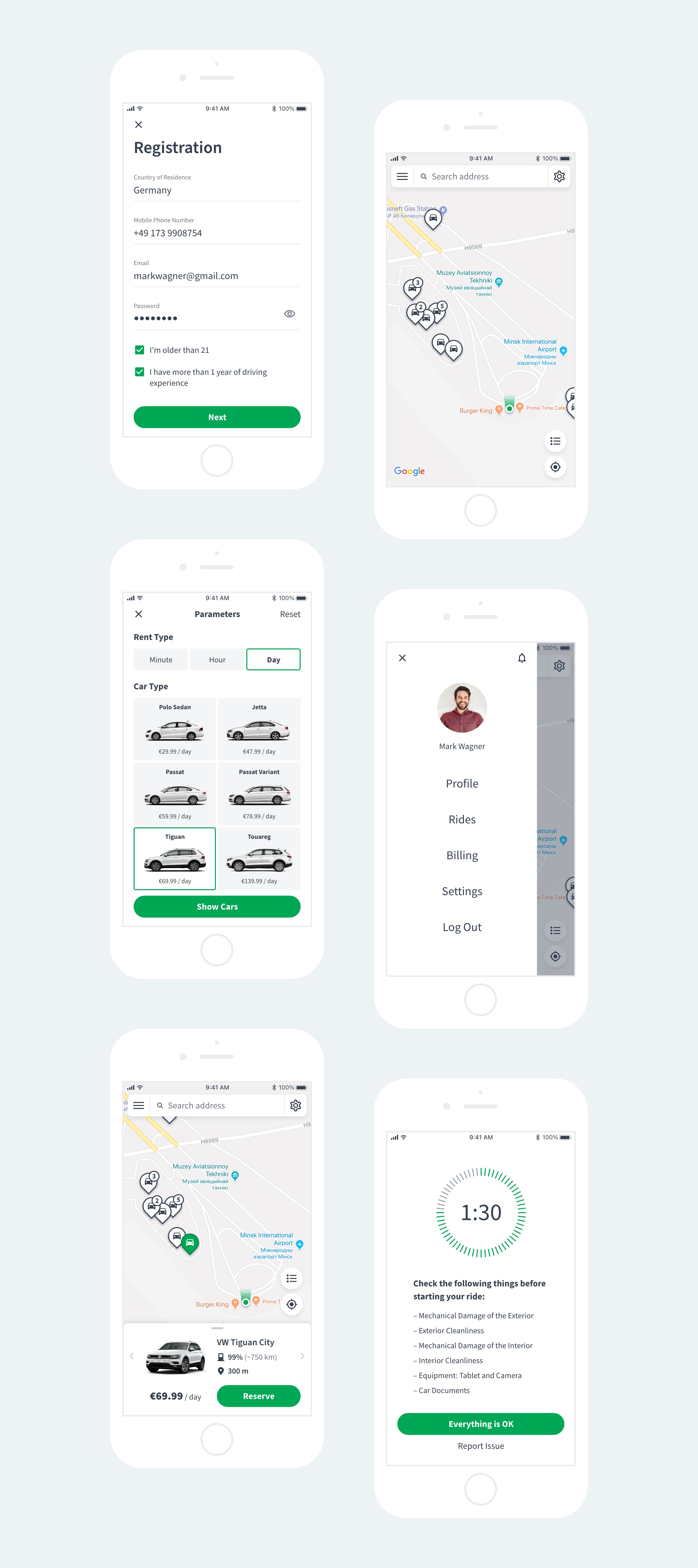 Carsharing Service – UI/UX Design for Mobile App