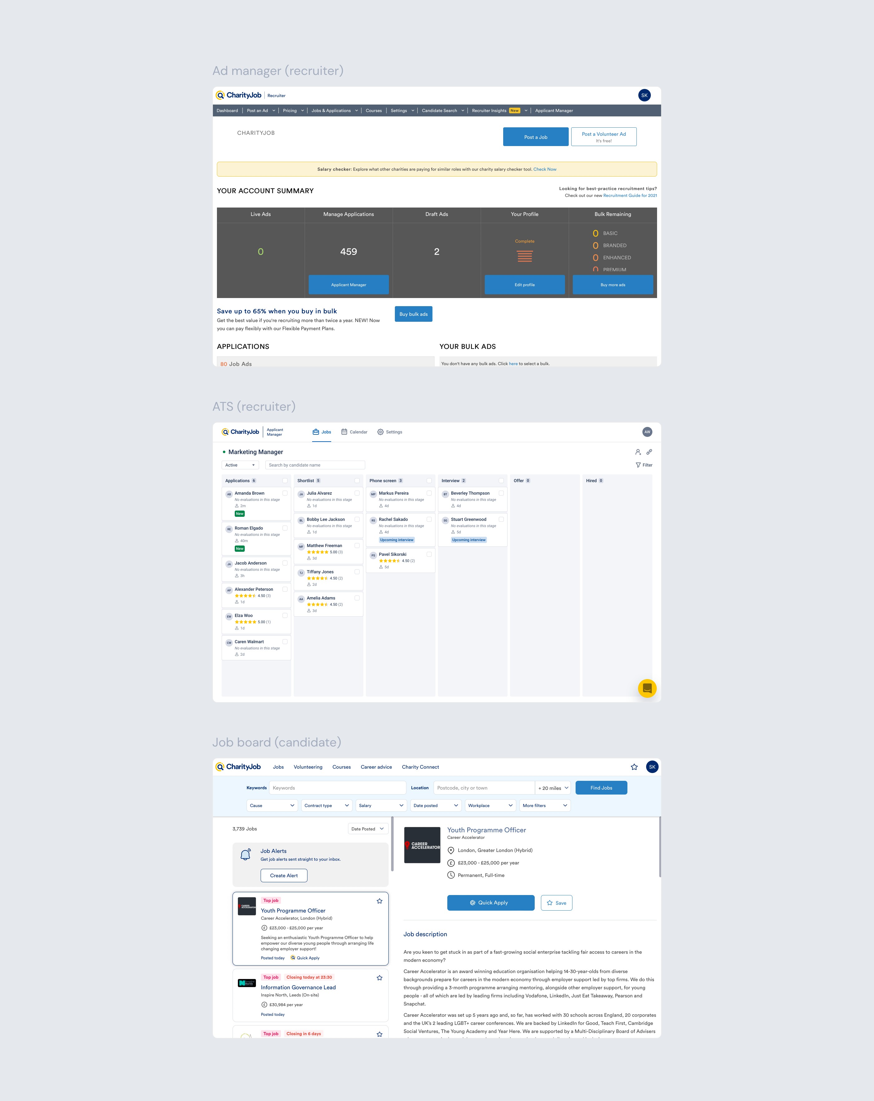 CharityJob, Recruitment Solutions for the Third Sector – UI/UX Design for Web App