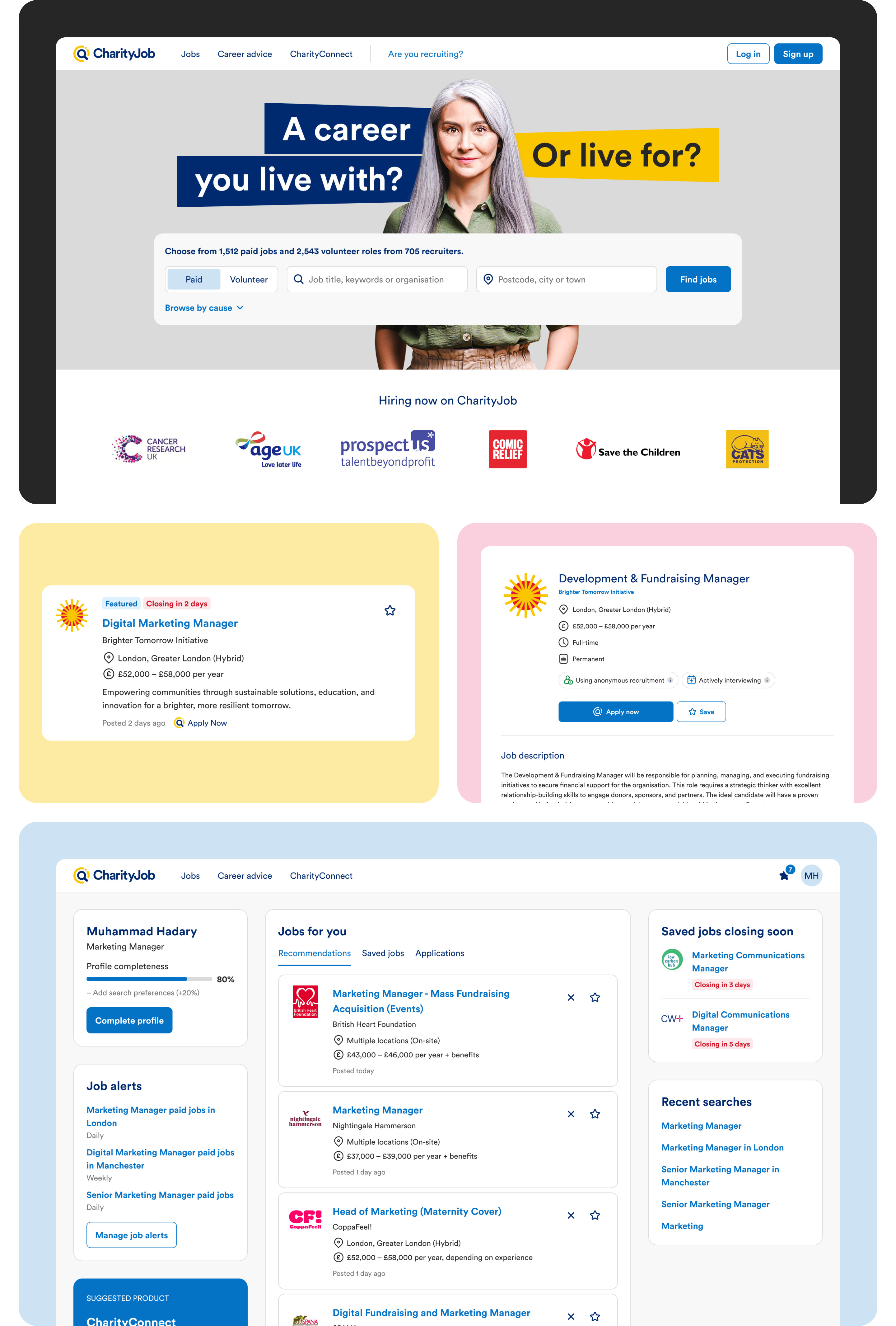 CharityJob, Recruitment Solutions for the Third Sector – UI/UX Design for Web App